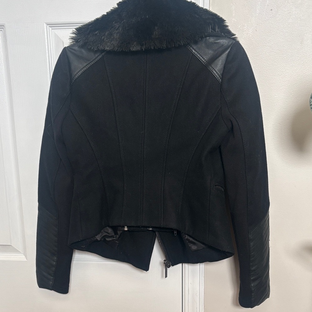BCBGMaxAzria Black Faux-Fur Collar Asymmetrical Zip Jacket - Picture 5 of 7